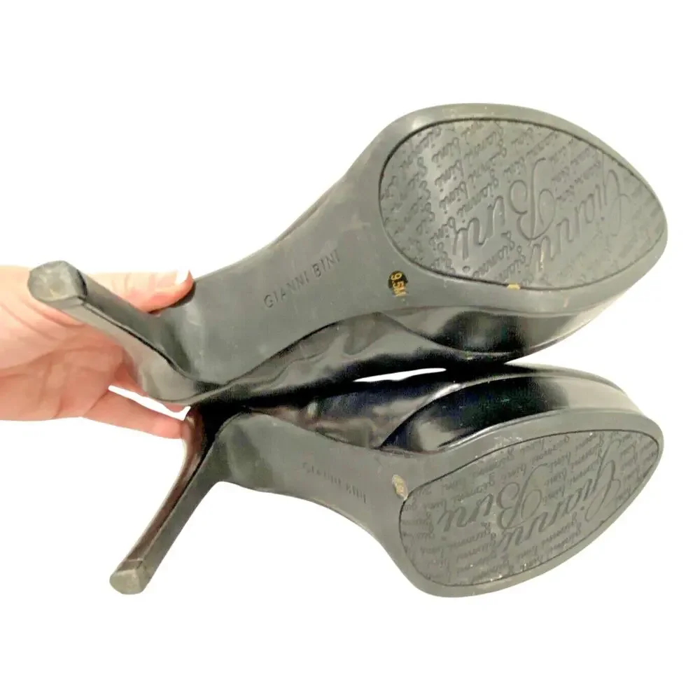 Gianni Bini Black Leather Platform High Heels Pumps Classic Stiletto Shoes 9.5M